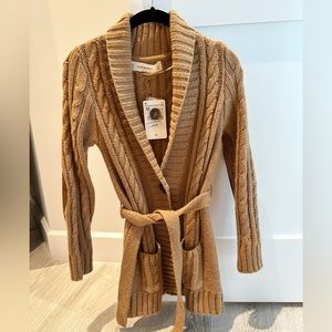 Zara Camel Cardigan Tie Knit Sweater - NWT - XS